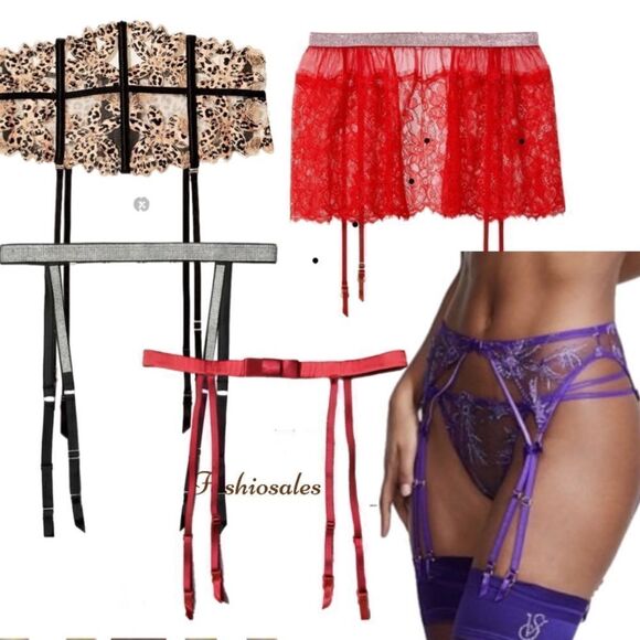 Victoria’s Secret Bundle of 5 Shine Strap , Starstruck Skirt garter Belt M/L - Picture 2 of 13